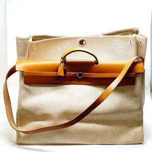 Hermes Hand Bag Beige Canvas mon-1500-091325